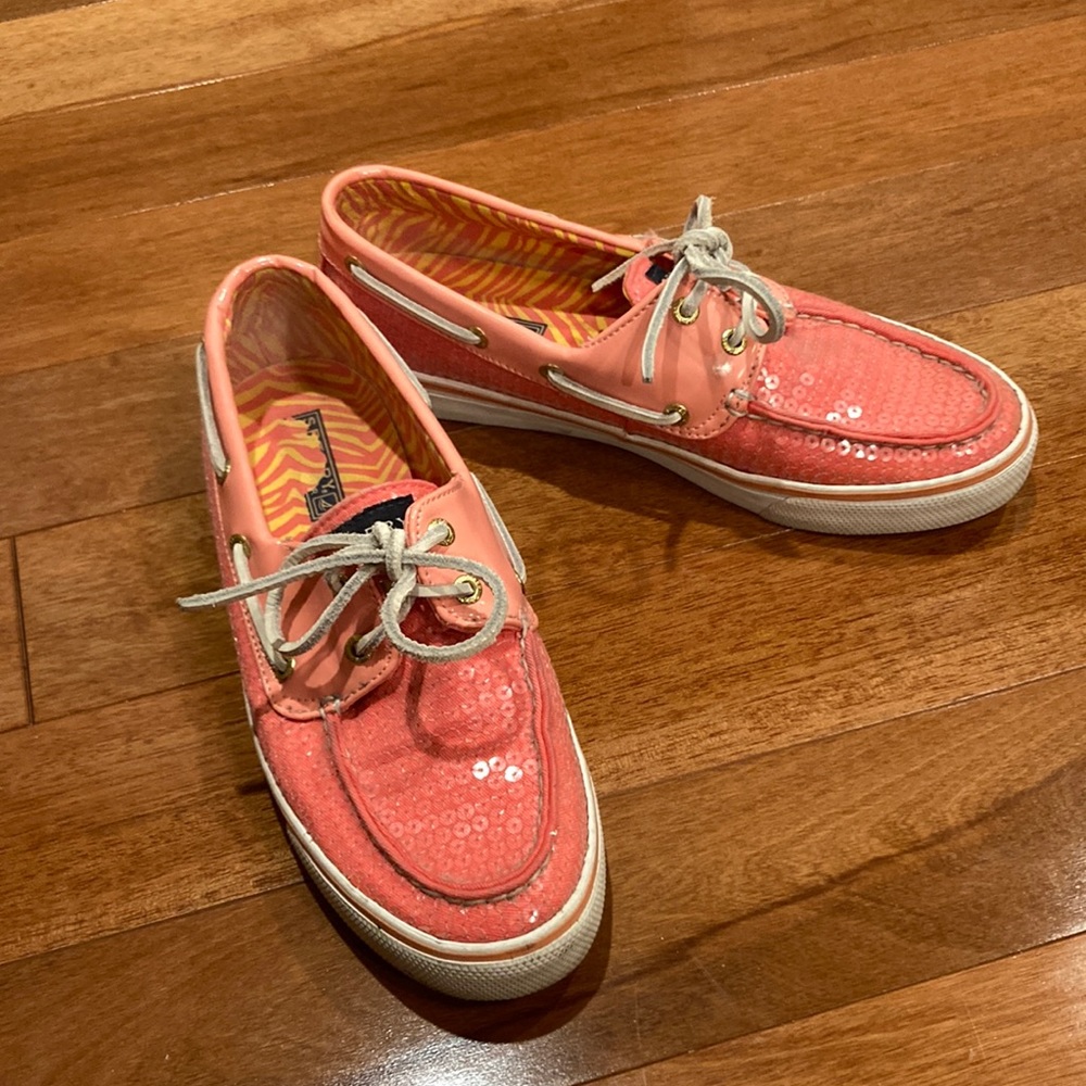 Sperry Coral Pink Sequin Boat Shoes
